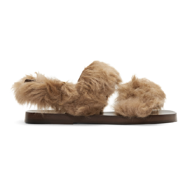 Gucci Brown New Brighton Lamb Wool Sandals In 9775 Peanut | ModeSens