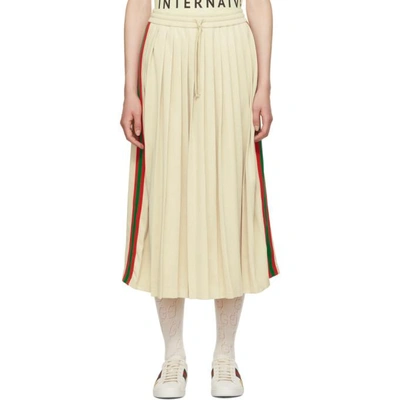 Gucci White Pleated Webbing Drawstring Skirt In 9062 Ivory