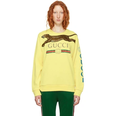 Gucci Yellow Embroidered Leopard Logo Sweater In 9401 Ivory