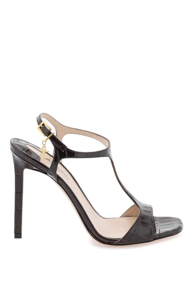 Tom Ford Angelina Sandals In Croco Embossed Glossy Leather In Brown