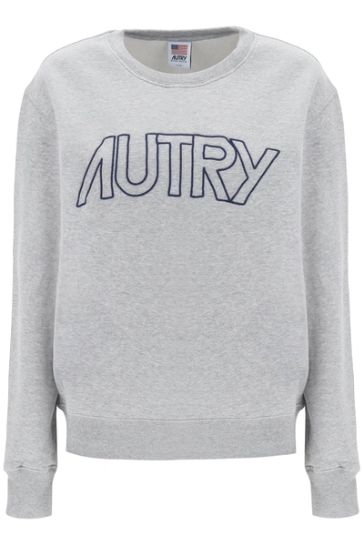 Autry Crew Neck Sweatshirt With Logo Embroidery In Grey