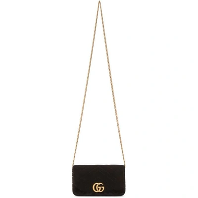 Gucci Black Velvet Gg Marmont 2.0 Bag In 1000 Black