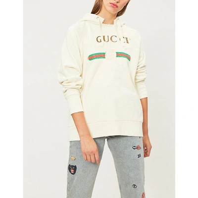 Gucci Womens Cream Logo-print Cotton-jersey Hoody