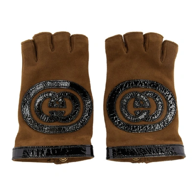 Gucci Suede And Leather Fingerless Gloves In 2560 Brown