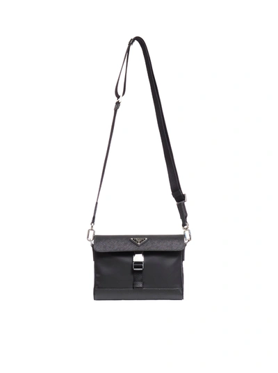Prada Shoulder Bag In Re-nylon And Saffiano In Black