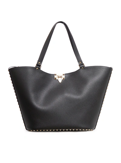 Valentino Garavani Tote Rockstud Vitello Small In Black