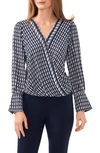 Halogen Long Sleeve Surplice Neck Top In Classic Navy