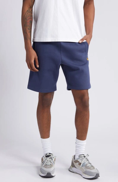 Carhartt Chase Sweat Shorts In Blue / Gold