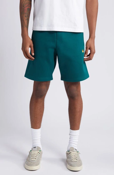 Carhartt Chase Sweat Shorts In Chervil / Gold