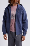Carhartt Chase Cotton Blend Zip-up Hoodie In Blue / Gold