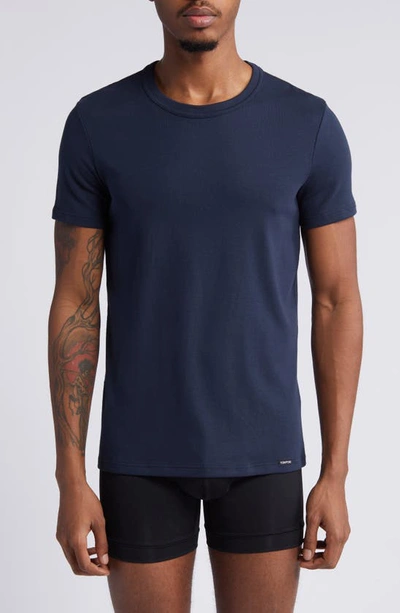 Tom Ford Cotton Jersey Crewneck T-shirt In Navy