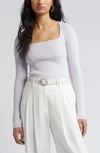 Open Edit Luxe Sculpt Square Neck Rib Sweater In Purple Puff