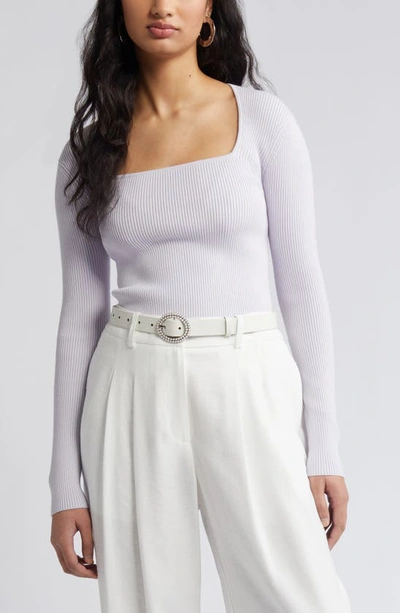 Open Edit Luxe Sculpt Square Neck Rib Sweater In Purple Puff