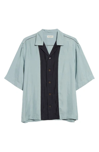 Dries Van Noten Curbank Colourblock Ladder Stitch Satin Camp Shirt In Light Blue 514