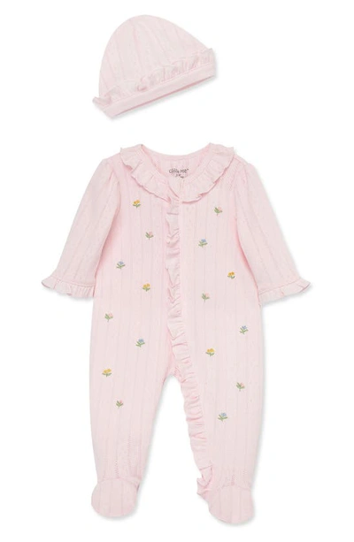 Little Me Babies' Dainty Flowers Footie & Hat In Pink