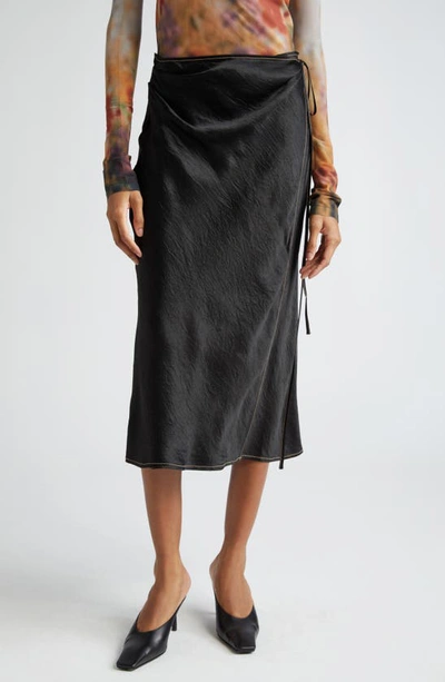 Acne Studios Iala Crinkle Satin Wrap Skirt In Black