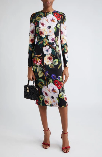 Dolce & Gabbana Floral Print Charmeuse Sheath Dress In Multicolor