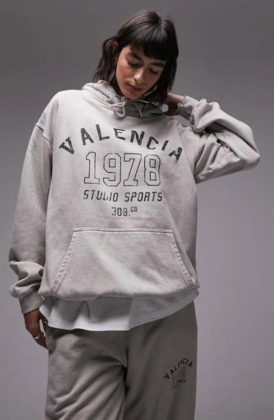 Topshop Valencia Oversize Cotton Hoodie In Light Grey