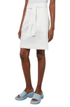 Ming Wang Belted Pleated A-line Twill Skirt In White