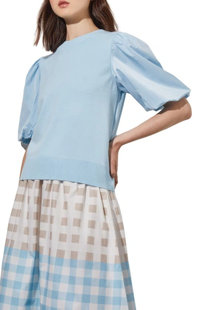 Ming Wang Puff Sleeve Tunic Sweater In Haze