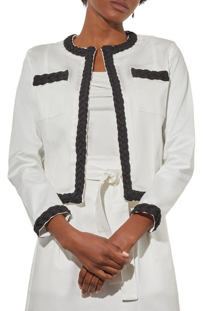 Ming Wang Contrast Trim Jacket In White/ Black
