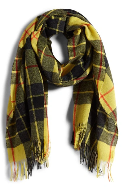 Acne Studios Plaid Wool & Cashmere Fringe Scarf In Yellow/ Black