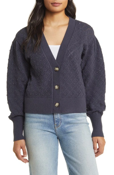 Caslon Pointelle Deep V-neck Cardigan In Navy Charcoal