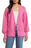 Caslon Pointelle Deep V-neck Cardigan In Pink Ibis