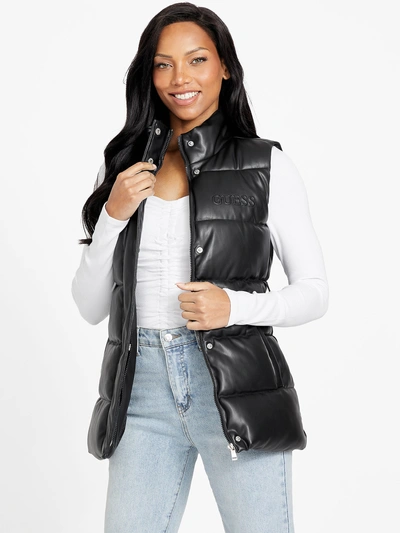 Guess Factory Carolyn Faux-leather Vest In Black