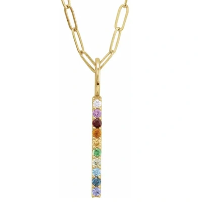 Pompeii3 14k Yellow Natural Multi-gemstone Rainbow Bar Pendant 1" Tall 18" Necklace