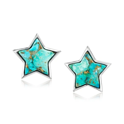 Ross-simons Turquoise Star Stud Earrings In Sterling Silver In Blue