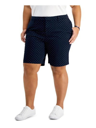 Tommy Hilfiger Plus Hollywood Womens Polka Dot Midi Flat Front In Sky Captain,ivory