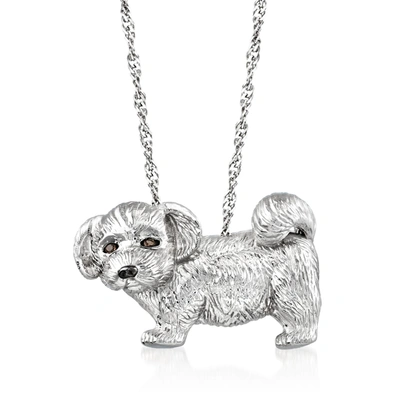 Ross-simons Sterling Silver Dog Pin Pendant With Smoky Quartz Accents In Brown