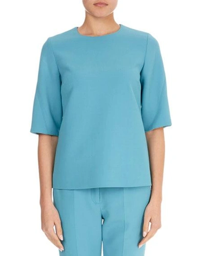 Victoria Victoria Beckham Round-neck Half-sleeve A-line Wool-blend Top In Turquoise