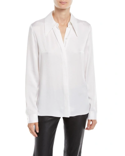 Michael Kors Long-sleeve Button-front Satin Charmeuse Classic Shirt In White