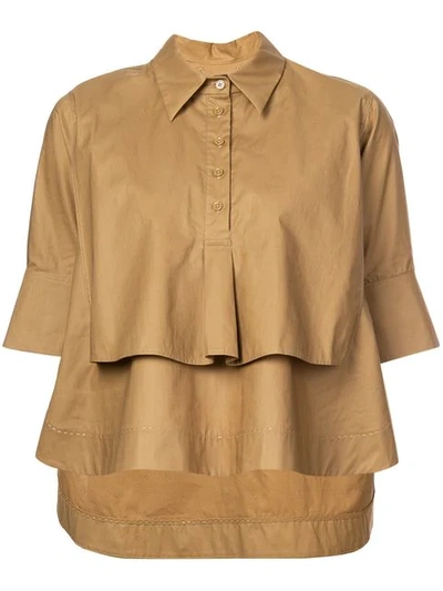 Carven Tiered Button-front Cotton Shirt In Brown