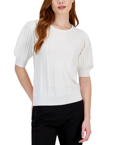 T Tahari Women's Cable Elbow-sleeve Sweater In White Star