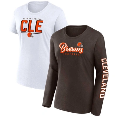 Fanatics Branded Brown/white Cleveland Browns Two-pack Combo Cheerleader T-shirt Set