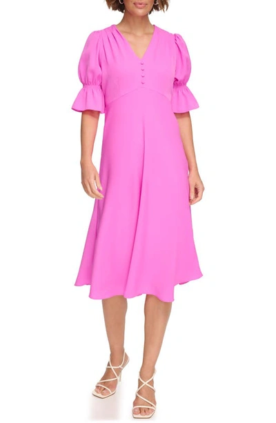 Dkny Puff Sleeve Empire Waist Midi Dress In Cosmic Pink