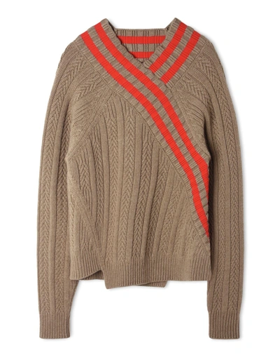 Jil Sander Striped Cable-knit Wool-blend Sweater In Brown