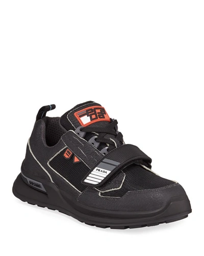 Prada Men's Vitello Sport Sneakers With Grip-strap Detail