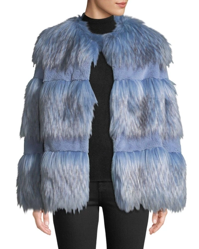 Amanda Baldan Paneled Faux-fur Chubby Coat In Light Blue