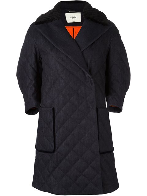 Fendi Mink Fur Collar Denim Coat | ModeSens