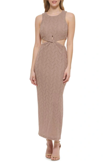 Guess Cutout Textured Knit Maxi Dress In Taupe
