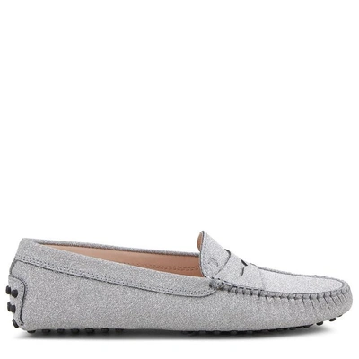 Tod's Gommino Driving Shoes In Leather In Silver