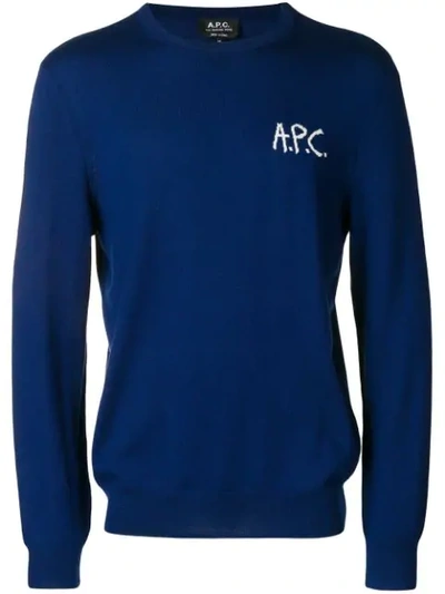 A.p.c. Pull Sapiens Logo Wool Sweater In Pia Marine