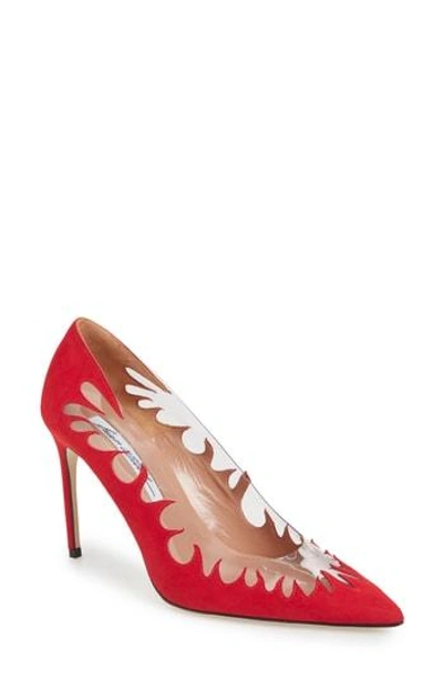 Brian Atwood Women's Victory Suede Cutout Pointed Toe Pumps In Red Suede