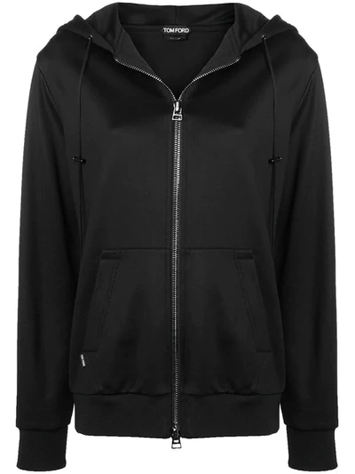 Tom Ford Zip-front Hooded Sweatshirt In Black