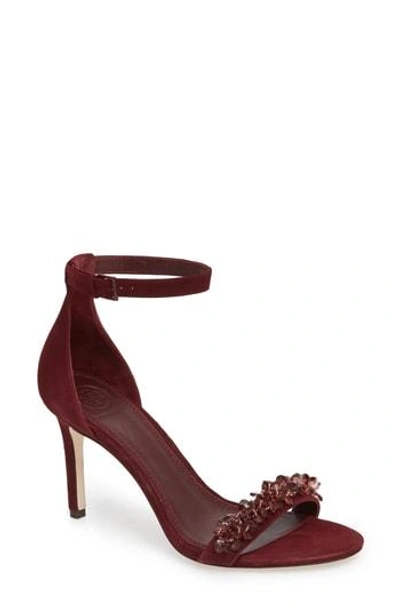 Tory Burch Logan Crystal Embellished Sandal In New Claret