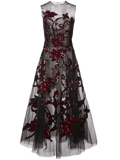 Oscar De La Renta Sleeveless Embroidered Dress - Black
